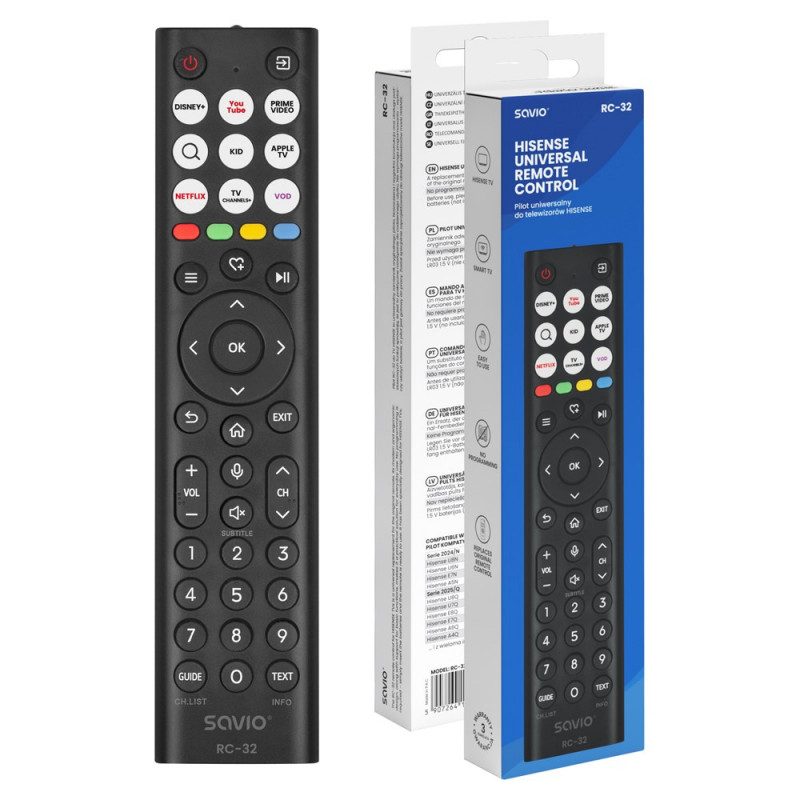 Savio RC-32 universālais aizvietojošais tālvadības pults Hisense televizoram