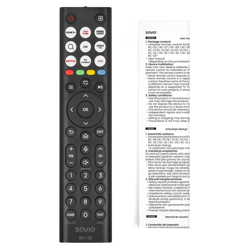 Savio RC-32 universālais aizvietojošais tālvadības pults Hisense televizoram