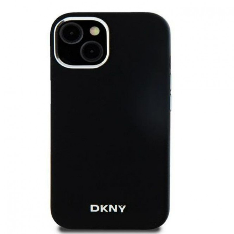 DKNY Apple iPhone 15 cietais futrālis Liquid Silicone Small Metal Logo MagSafe, melns