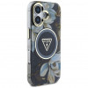 Guess Glitter Flowers Triangle Buttons MagSafe vāciņš Apple iPhone 16, melns