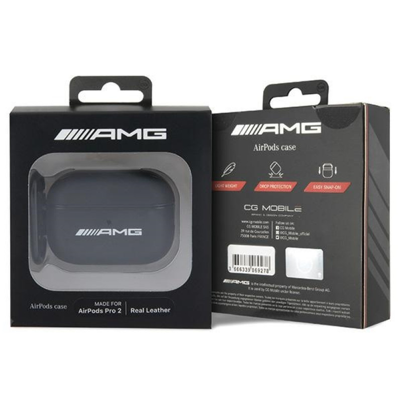 Mercedes-AMG AMAP2SLWK Leather Big Logo vāciņš Apple AirPods Pro 2 (2022/2023), melns, balts logotips