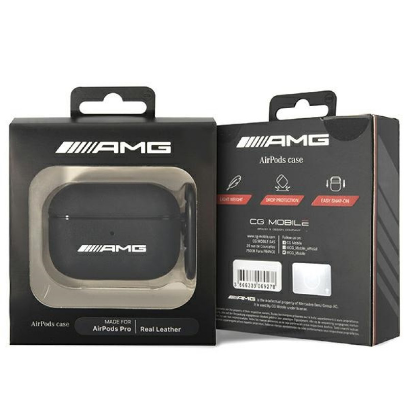 Mercedes-AMG AMAPSLWK Apple AirPods Pro vāciņš AMG Leather Big Logo, melns