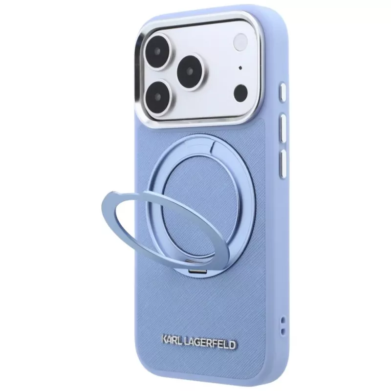Karl Lagerfeld Ring Stand 360 Saffiano Classic Logo MagSafe vāciņš Apple iPhone 18 Pro Max / 17 Pro Max, gaiši zils (KF003176)