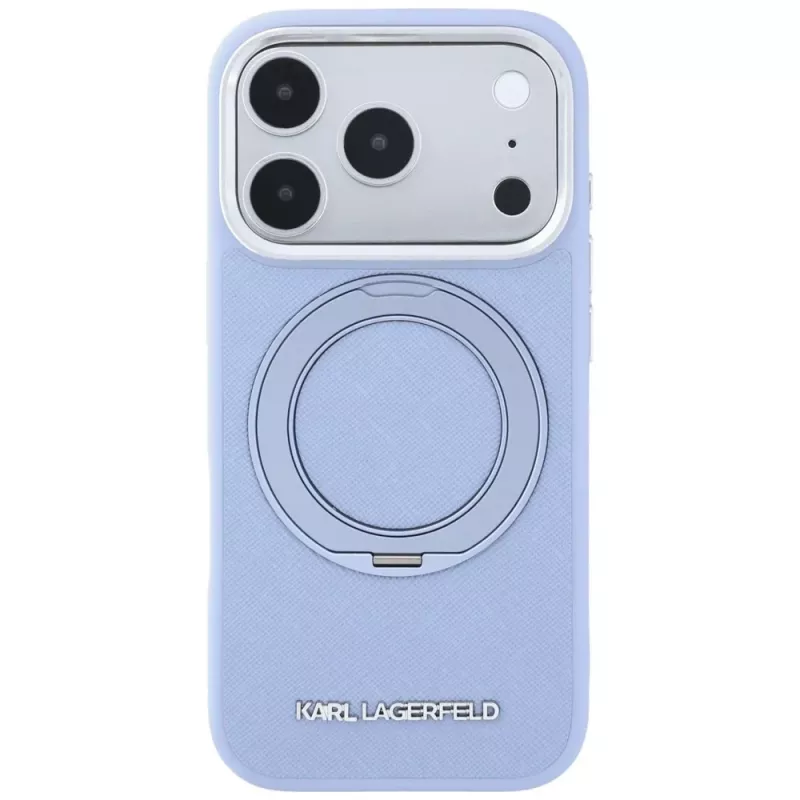Karl Lagerfeld Ring Stand 360 Saffiano Classic Logo MagSafe vāciņš Apple iPhone 18 Pro Max / 17 Pro Max, gaiši zils (KF003176)