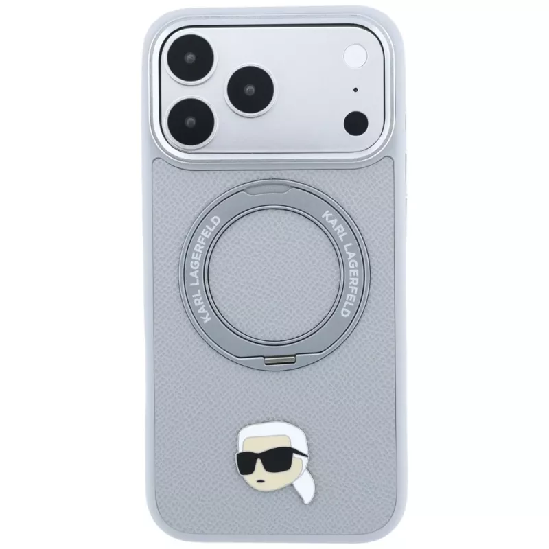 Karl Lagerfeld ar Ring Stand 360 Karl Head Pin MagSafe vāciņš Apple iPhone 18 Pro / 17 Pro, pelēks (KF003235)