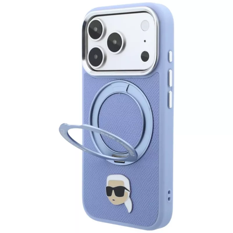 Karl Lagerfeld ar Ring Stand 360 Karl Head Pin MagSafe vāciņš Apple iPhone 18 Pro Max / 17 Pro Max, gaiši zils (KF003238)