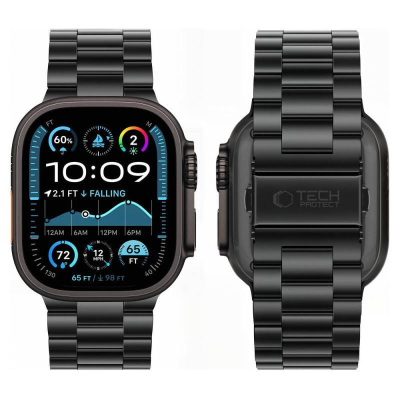 Tech-Protect Stainless THP6099 Apple Watch 8 / 9 / 10 / 11 / 12 / SE / Ultra 44/45/46/49 mm nerūsējošā tērauda aproce, melna