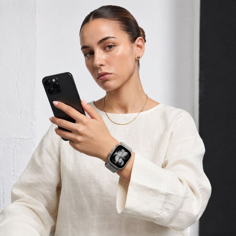 Tech-Protect Nylonloop Apple Watch 8 / 9 / 10 / 11 / 12 / SE / Ultra 44/45/46/49 mm pulksteņa siksniņa, gaiši pelēka