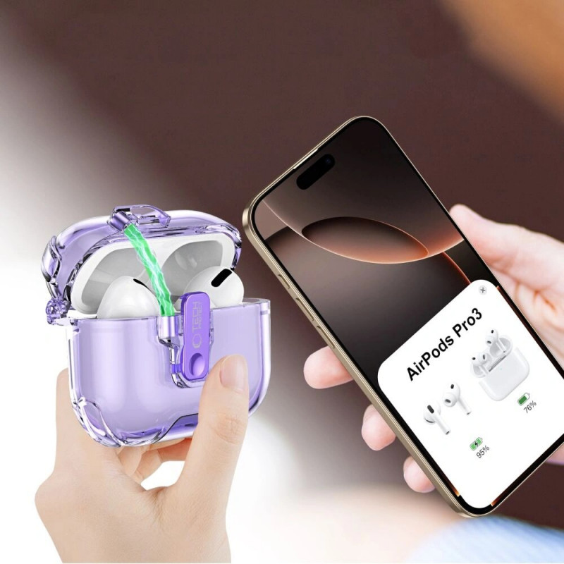 Tech-Protect Bounce Pro Apple AirPods Pro 3 uzlādes futrāļa pārvalks, caurspīdīgs