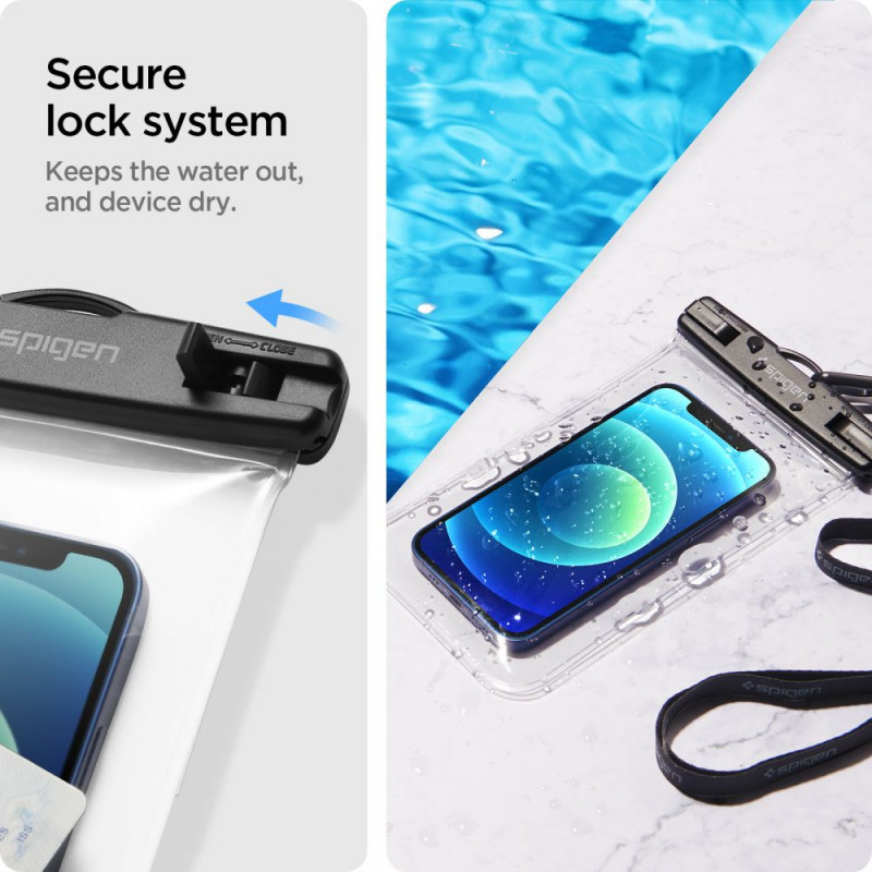 Spigen A601 universālais ūdensnecaurlaidīgais futrālis (2 gab.), Crystal Clear