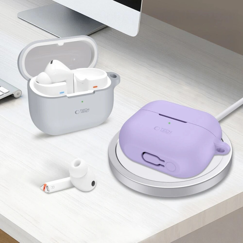 Tech-Protect silikona maciņš ar āķi Samsung Galaxy Buds 3 / 3 FE / 3 Pro, lavandas krāsā