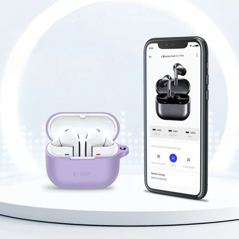 Tech-Protect silikona maciņš ar āķi Samsung Galaxy Buds 3 / 3 FE / 3 Pro, lavandas krāsā