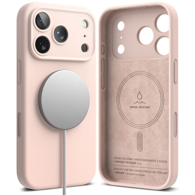 Ringke silikona magnētiskais MagSafe futrālis Apple iPhone 18 Pro, Pink Sand
