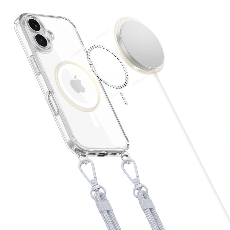 Tech-Protect FlexAir Chain MagSafe vāciņš Apple iPhone 16, caurspīdīgs, ar pelēku un rozā auklu