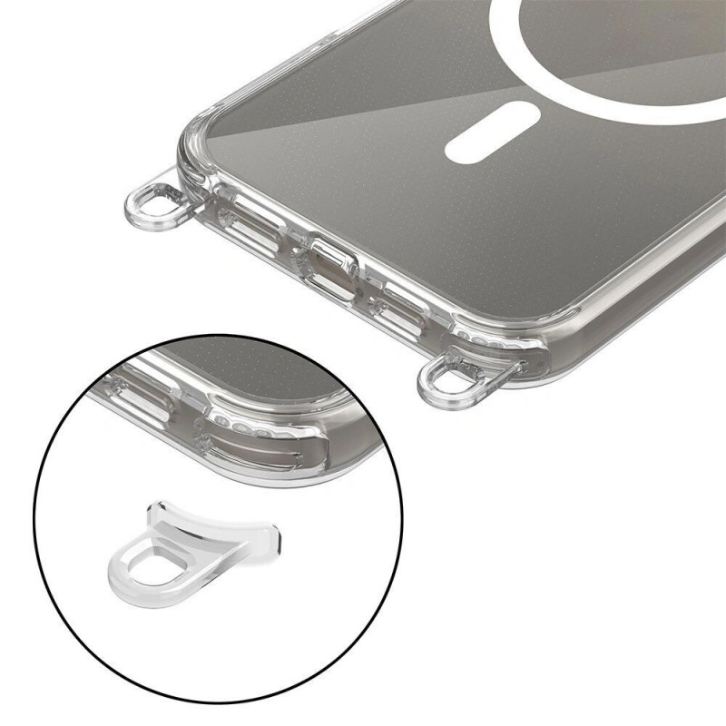 Tech-Protect FlexAir Chain MagSafe vāciņš Apple iPhone 16, caurspīdīgs, ar pelēku un rozā auklu