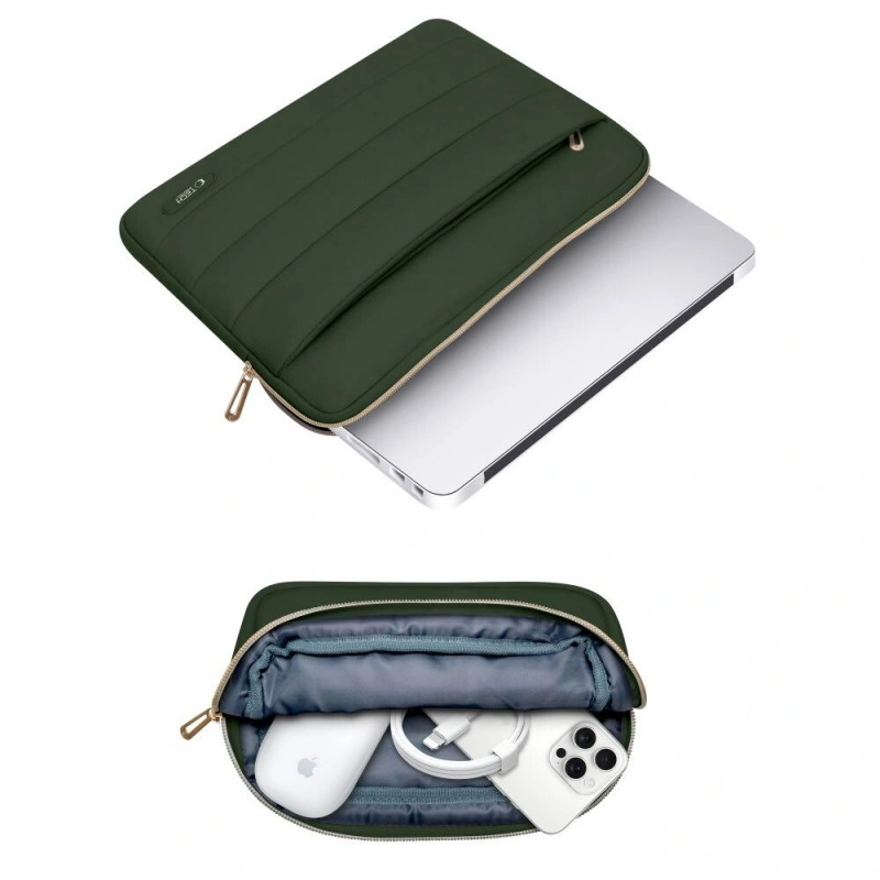 Tech-Protect Puffy portatīvā datora 15-16" maciņš ar piederumu somiņu, Army Green
