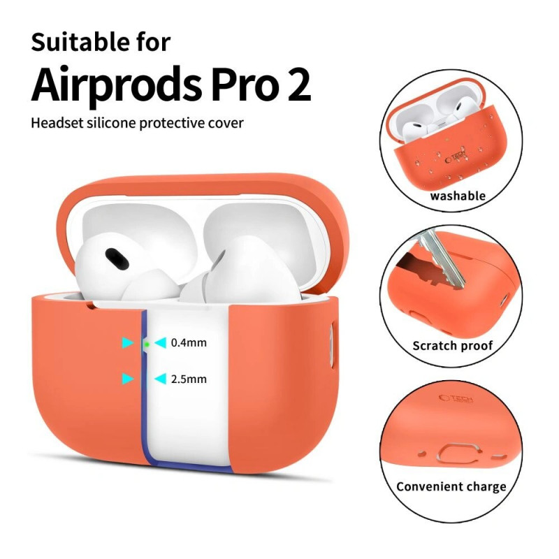 Tech-Protect silikona apvalks Apple AirPods Pro 1/2, neona oranžs