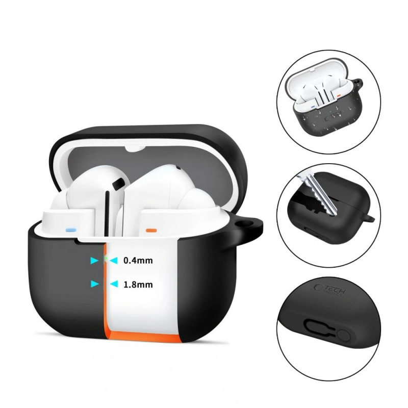 Tech-Protect silikona maciņš ar āķi Samsung Galaxy Buds 3 / 3 Pro, melns