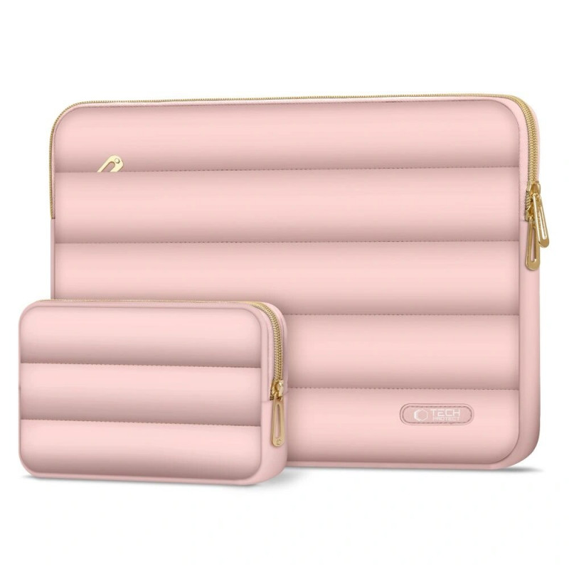 Tech-Protect Puffy portatīvā datora 13-14" maciņš ar piederumu somiņu, Dusty Rose