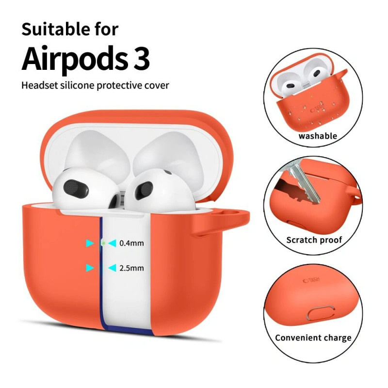 Tech-Protect Silicone Hook silikona maciņš Apple AirPods 3 ar karabīni, neona oranžs