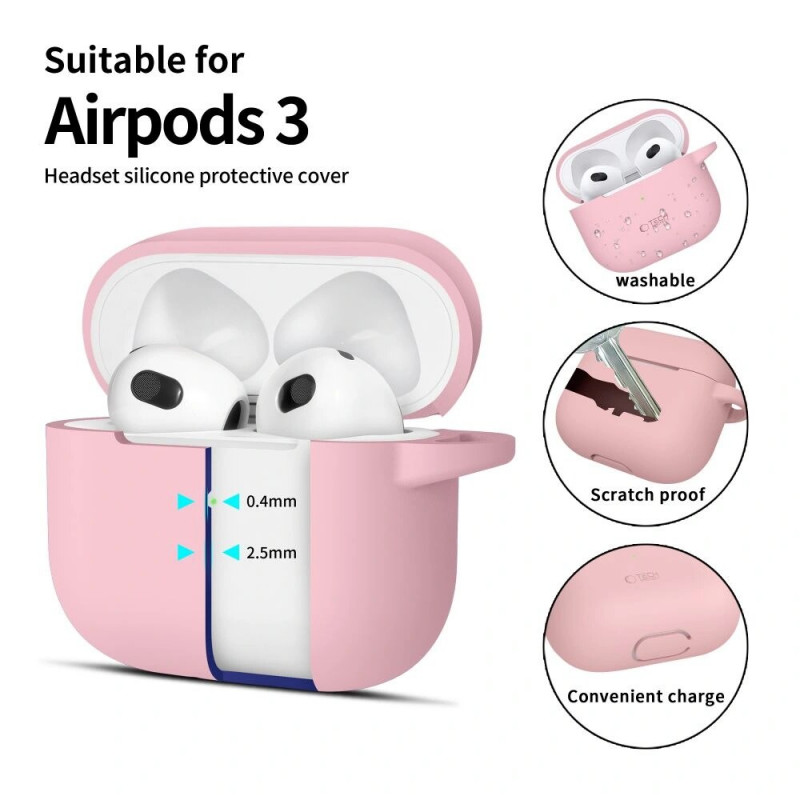 Tech-Protect Silicone Hook silikona futrālis Apple AirPods 3 ar karabīni, Dusty Pink