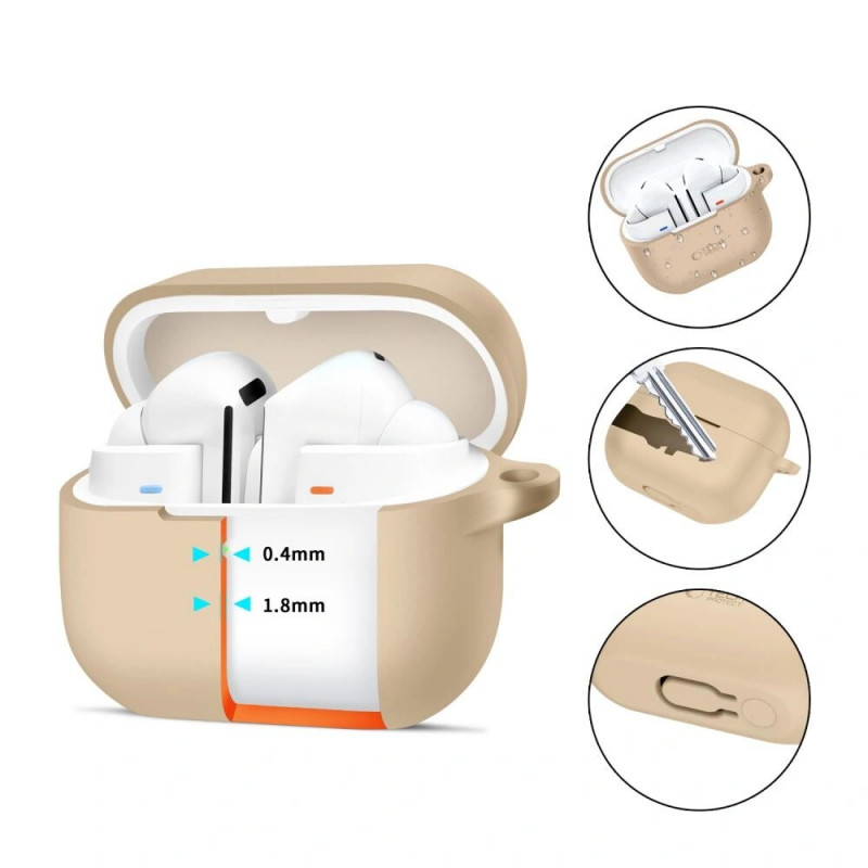 Tech-Protect silikona maciņš ar āķi Samsung Galaxy Buds 3 / 3 Pro, Cafe Latte