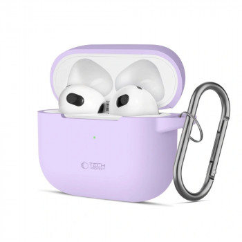 Tech-Protect Silicone Hook silikona maciņš Apple AirPods 3 ar karabīni, lavandas krāsā