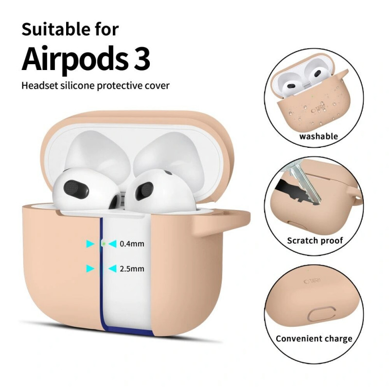 Tech-Protect Silicone Hook silikona maciņš Apple AirPods 3 ar karabīni, Caffe Latte