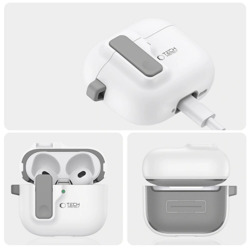 Tech-Protect slaids āķa futrālis Apple AirPods 4, balts