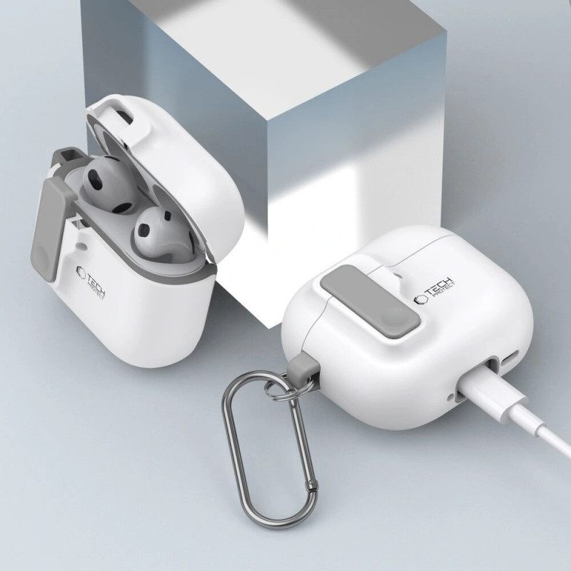Tech-Protect slaids āķa futrālis Apple AirPods 4, balts