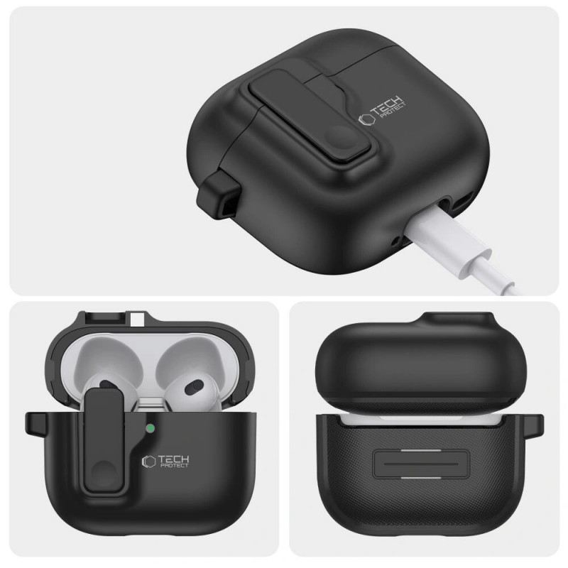 Tech-Protect plānais āķa maciņš Apple AirPods 4, melns