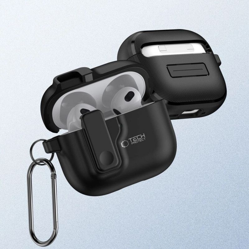 Tech-Protect plānais āķa maciņš Apple AirPods 4, melns