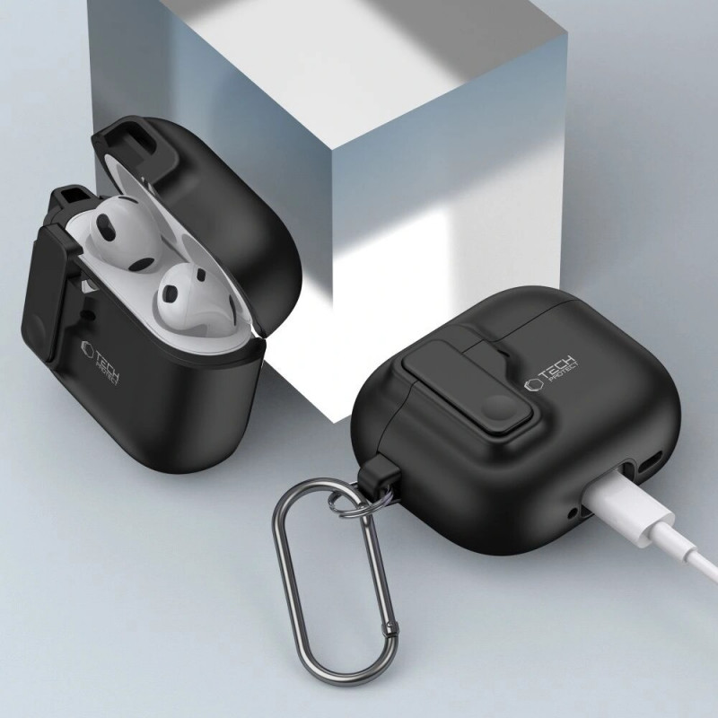 Tech-Protect plānais āķa maciņš Apple AirPods 4, melns