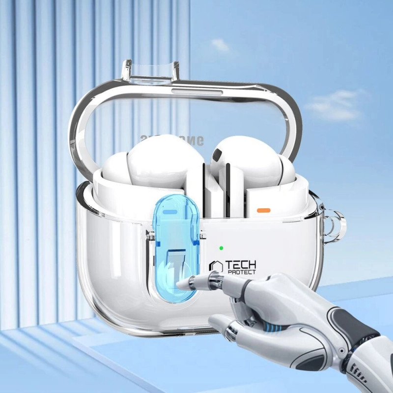 Tech-Protect FlexAir futrālis ar karabīni Samsung Galaxy Buds 3 / 3 Pro, caurspīdīgs