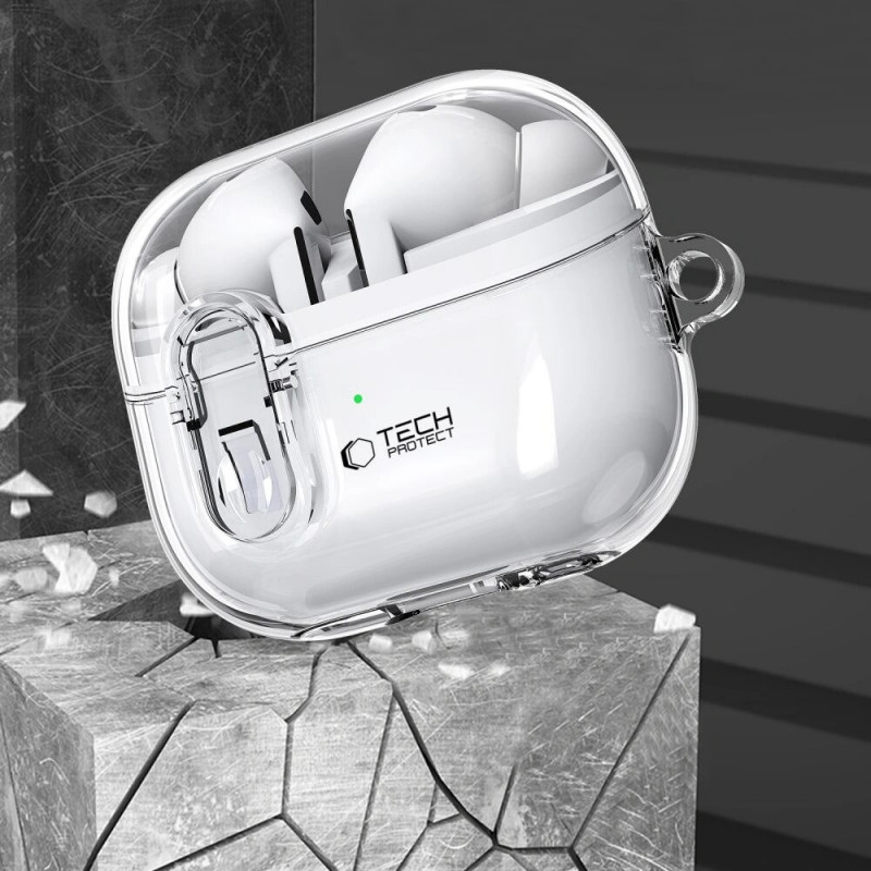 Tech-Protect FlexAir futrālis ar karabīni Samsung Galaxy Buds 3 / 3 Pro, caurspīdīgs