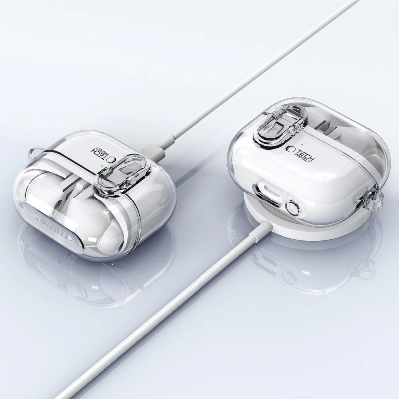 Tech-Protect FlexAir futrālis ar karabīni Samsung Galaxy Buds 3 / 3 Pro, caurspīdīgs