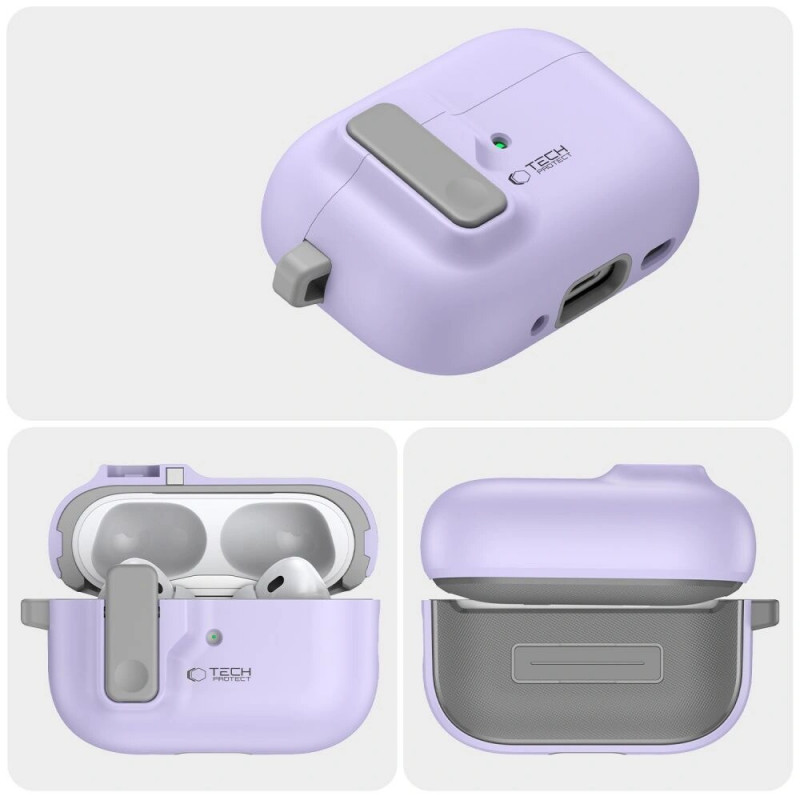 Tech-Protect Slim Hook maciņš ar karabīni Apple AirPods Pro 1 / 2, lavandas krāsā