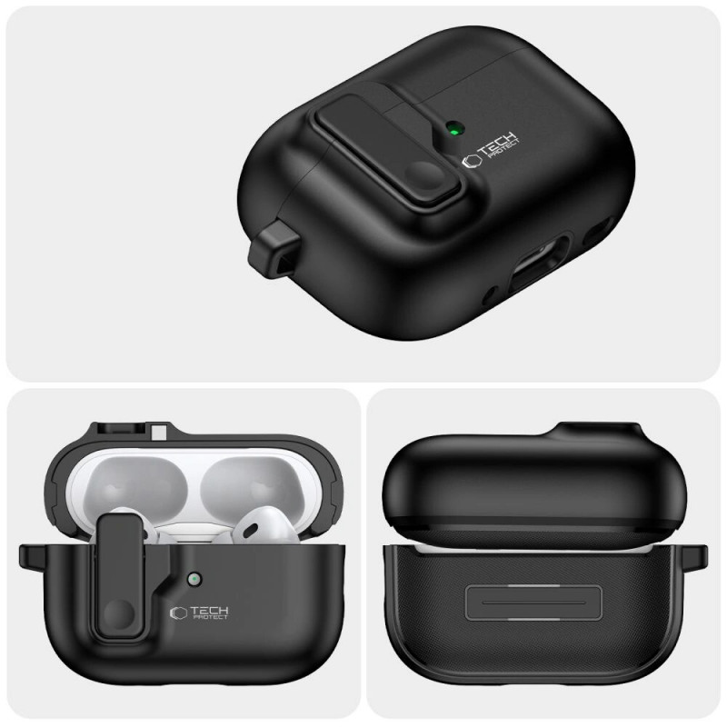 Tech-Protect Slim Hook maciņš ar karabīni Apple AirPods Pro 1 / 2, melns