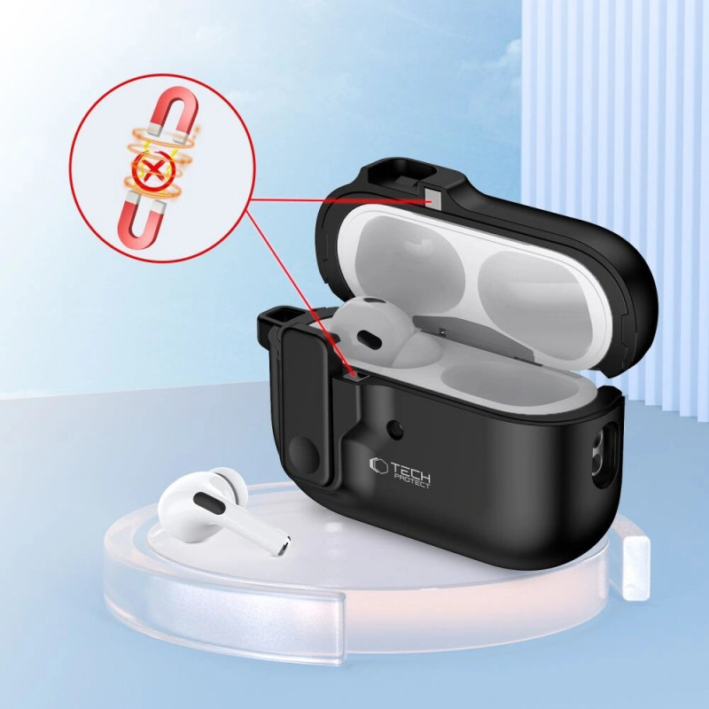 Tech-Protect Slim Hook maciņš ar karabīni Apple AirPods Pro 1 / 2, melns