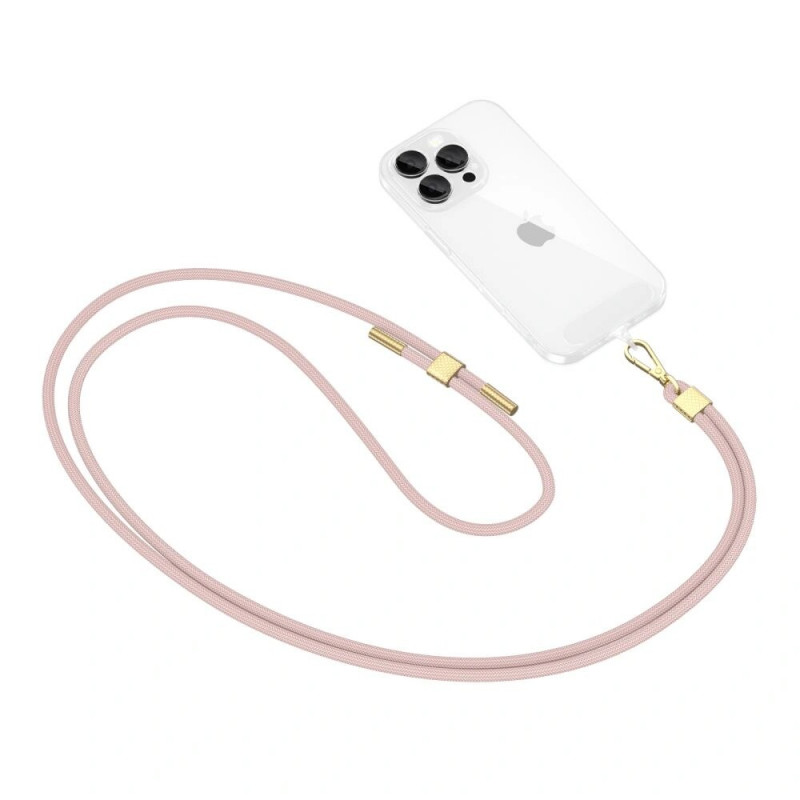 Tech-Protect C2S Rope Crossbody telefona siksniņa, Baby Pink/zelta