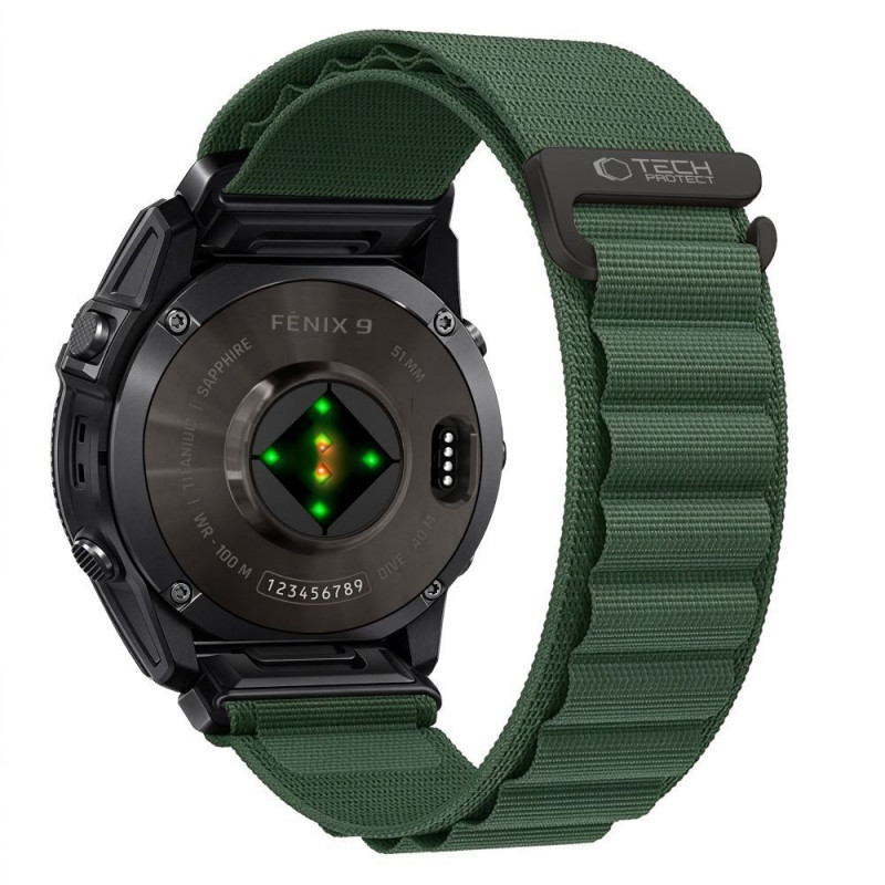 Tech-Protect Nylon Pro pulksteņa siksniņa Garmin Fenix 5X / 5X Plus / 6X / 6X Pro / 7X / 8 / 8 Pro / 9 / 9 Pro (47 mm), militāri zaļa