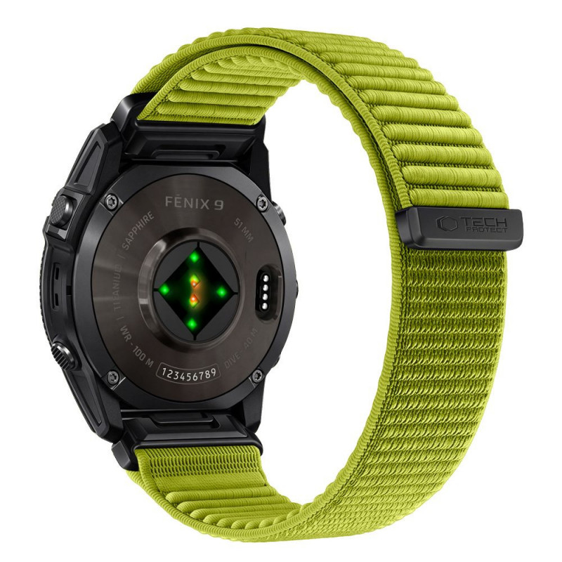 Tech-Protect NylonLoop THP6106 pulksteņa siksna Garmin Fenix 5X / 5X Plus / 6X / 6X Pro / 7X / 8 / 8 Pro / 9 / 9 Pro (51 mm), electric lime