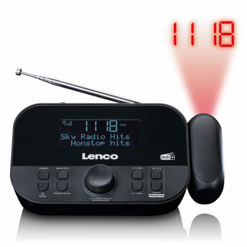 Lenco CR-615BK radio modinātājs ar projekciju, DAB+/FM, melns