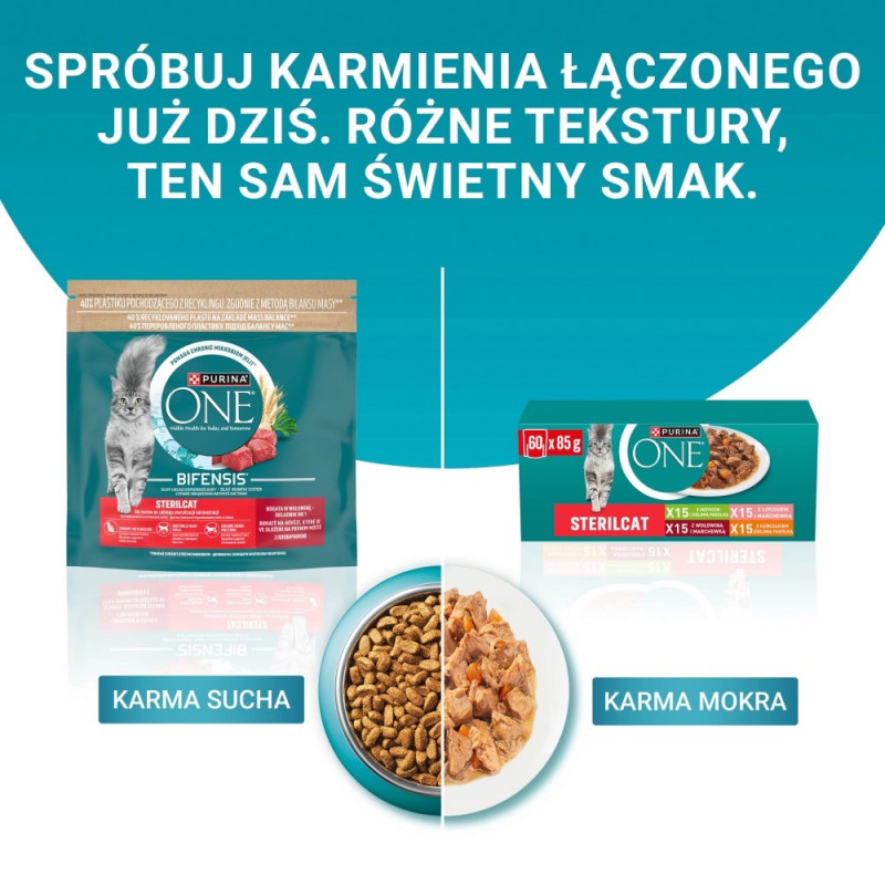 Purina ONE Sterilcat kaķu barība, liellopa gaļa un burkāni, 60 x 85 g