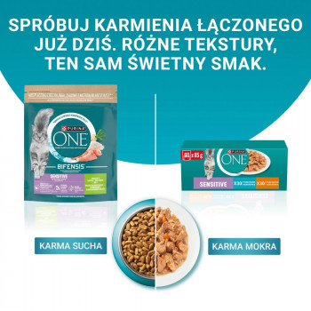 Purina ONE Sensitive kaķu barība, ar vistu un burkānu, 60 x 85 g
