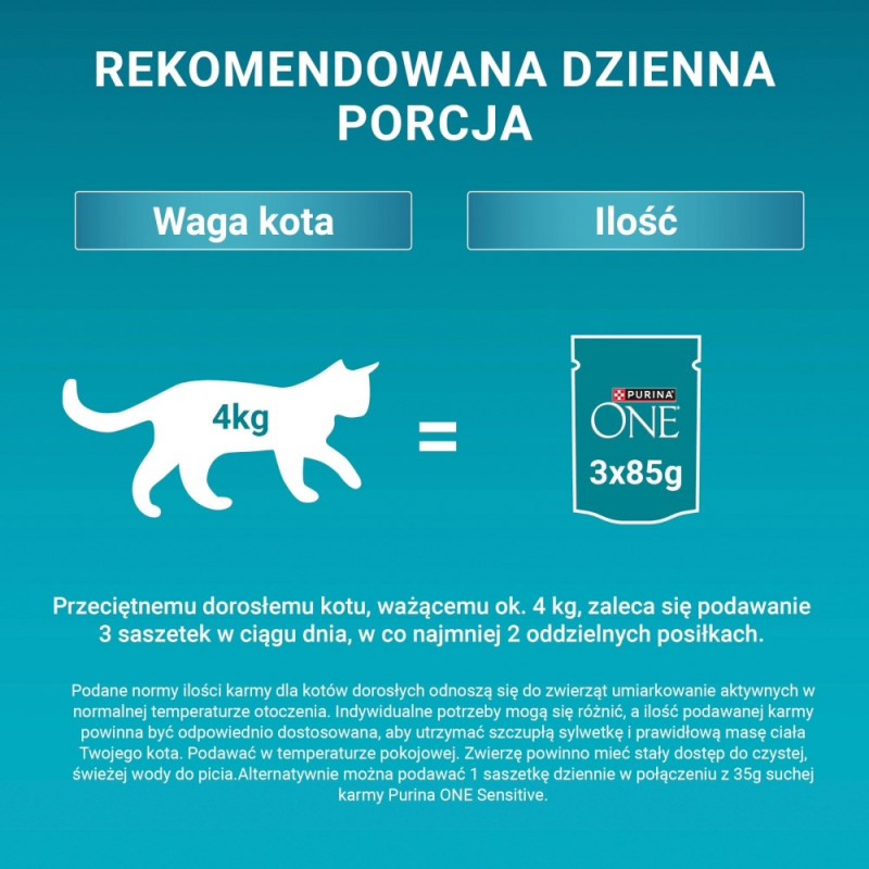 Purina ONE Sensitive kaķu barība, ar vistu un burkānu, 60 x 85 g