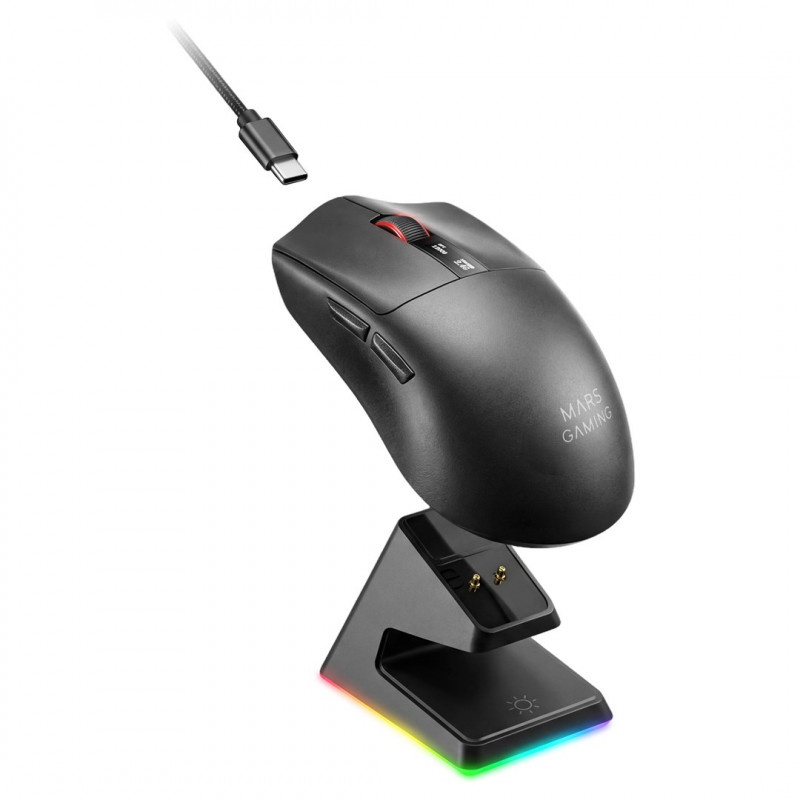 Mars Gaming MMW-ELITE bezvadu spēļu pele, 20000 DPI, Bluetooth 5.4, 2.4 GHz, melna