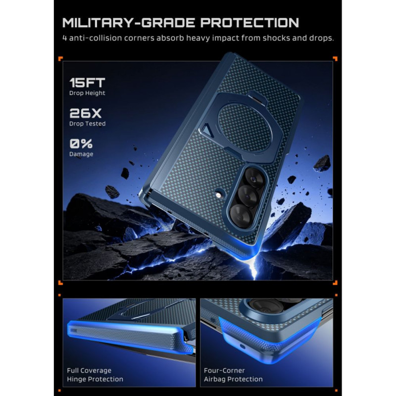 Supcase UB Aero MagSafe korpuss Samsung Galaxy Z Fold 8 Ultra ar rūdīto stiklu un privātuma stiklu, Aramid Blue