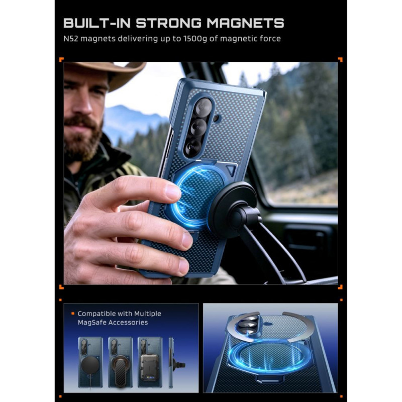 Supcase UB Aero MagSafe korpuss Samsung Galaxy Z Fold 8 Ultra ar rūdīto stiklu un privātuma stiklu, Aramid Blue