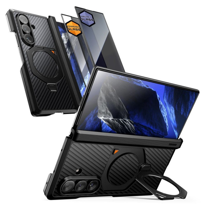 Supcase UB Aero MagSafe vāciņš Samsung Galaxy Z Fold 8 Ultra ar rūdīto stiklu un privātuma stiklu, Aramid Black